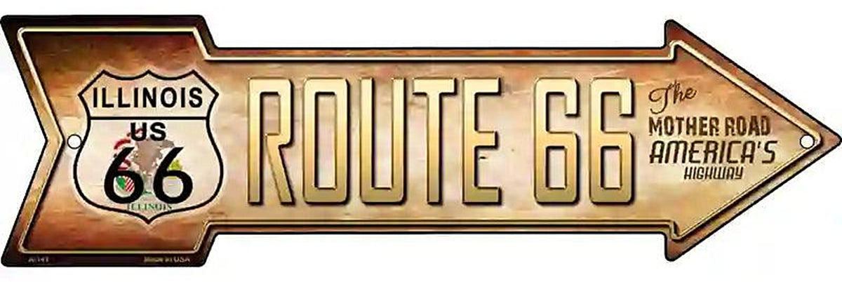 Route 66 Illinois Flag Metal Arrow Sign