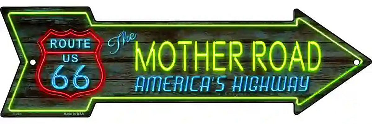 Route 66 Mother Road Neon Metal Arrow Sign