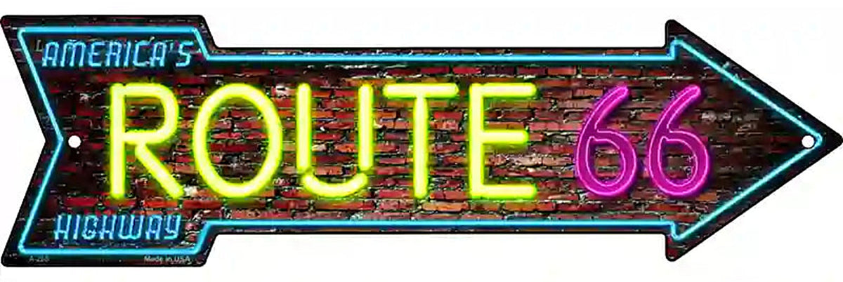 Route 66 Neon Metal Arrow Sign