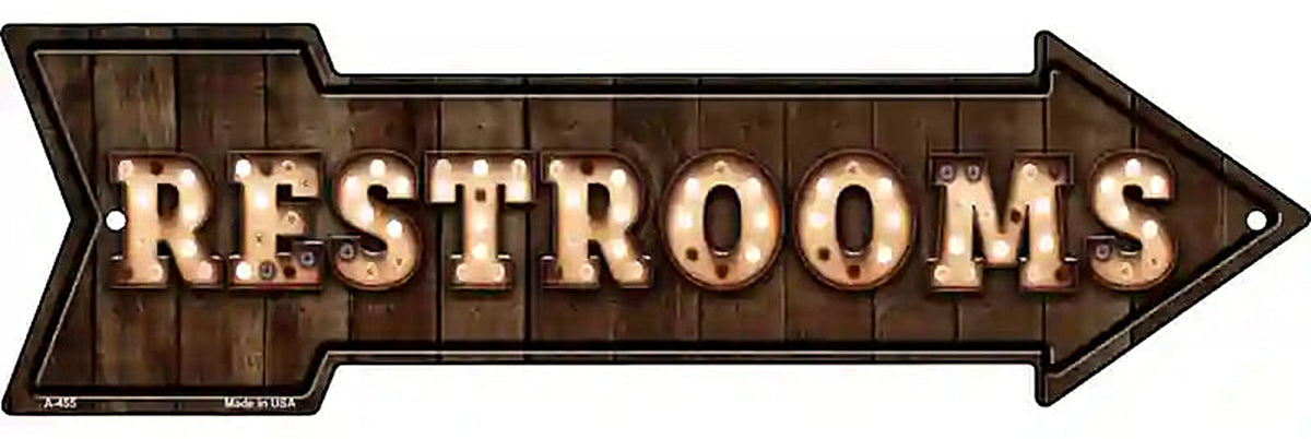 Restrooms Bulb Letters Metal Arrow Sign