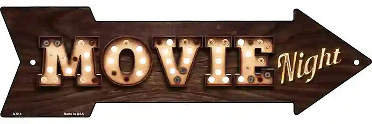 Movie Night Bulb Letters Metal Arrow Sign