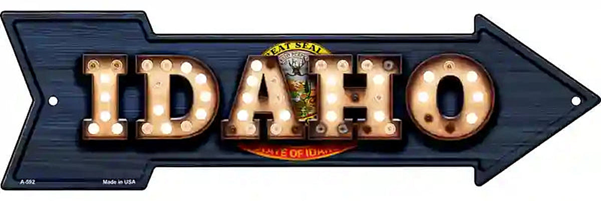 Idaho Bulb Lettering With State Flag Metal Arrow Sign
