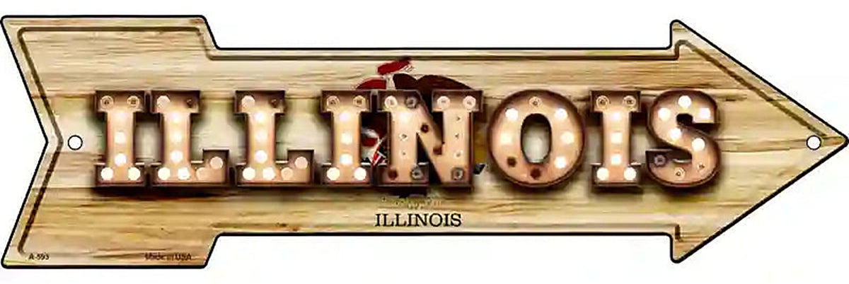 Illinois Bulb Lettering With State Flag Metal Arrow Sign