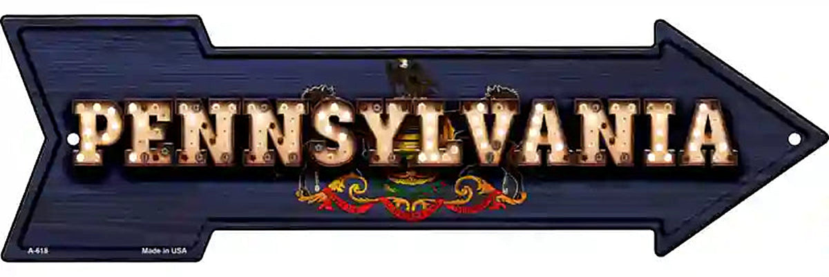 Pennsylvania Bulb Lettering With State Flag Metal Arrow Sign