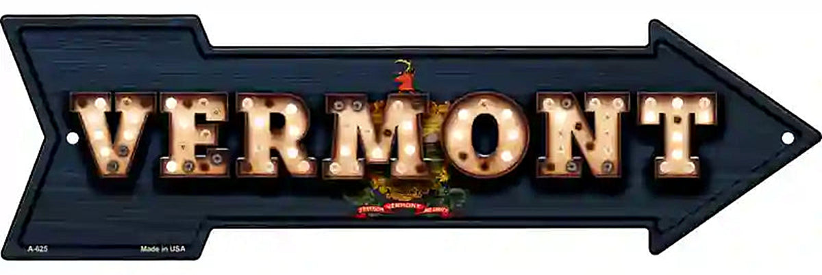 Vermont Bulb Lettering With State Flag Metal Arrow Sign