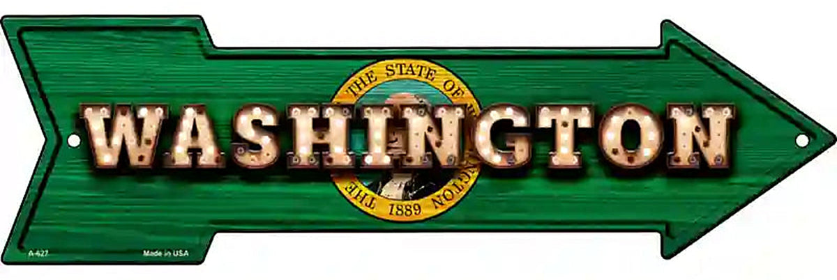 Washington Bulb Lettering With State Flag Metal Arrow Sign