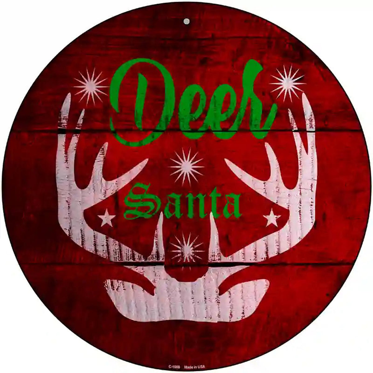 Deer Santa Novelty Metal Circular Sign