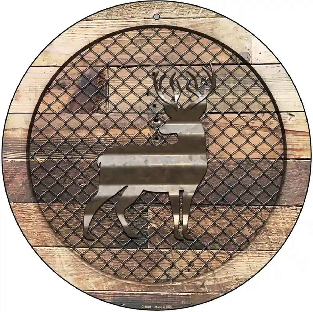 Corrugated Deer on Wood Novelty Metal Circular Sign