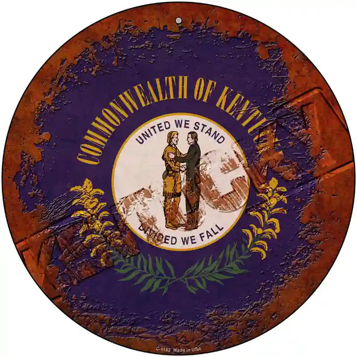 Kentucky Rusty Stamped Novelty Metal Circular Sign