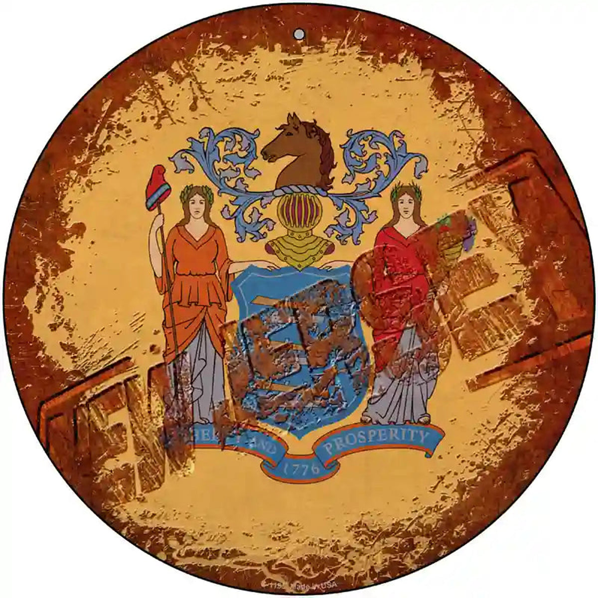 New Jersey Rusty Stamped Novelty Metal Circular Sign