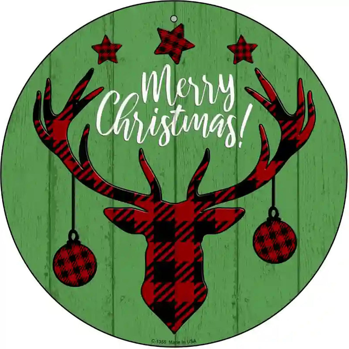 Merry Christmas Reindeer Novelty Metal Circular Sign