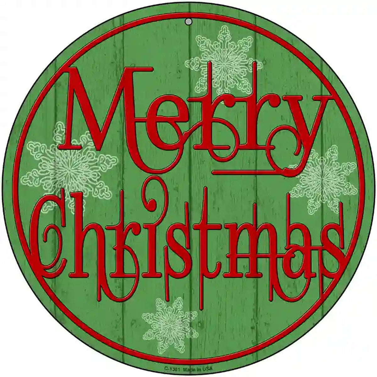 Merry Christmas Green Novelty Metal Circular Sign