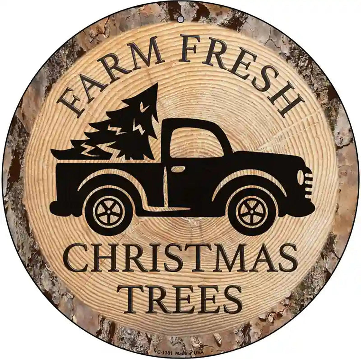 Farm Fresh Christmas Trees Novelty Metal Circular Sign