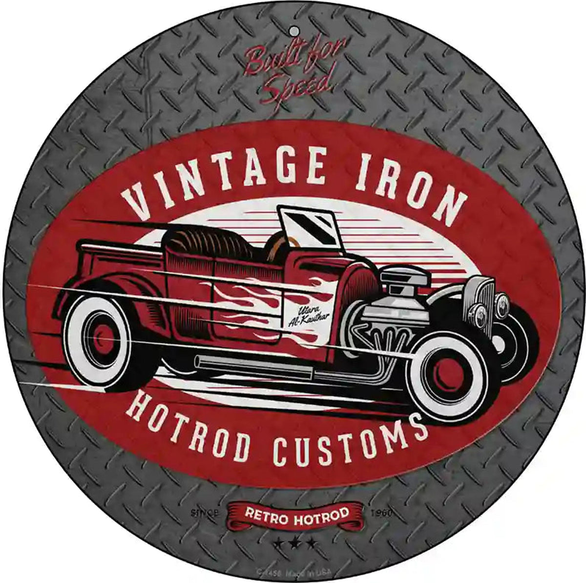 Vintage Iron Red Novelty Metal Circular Sign