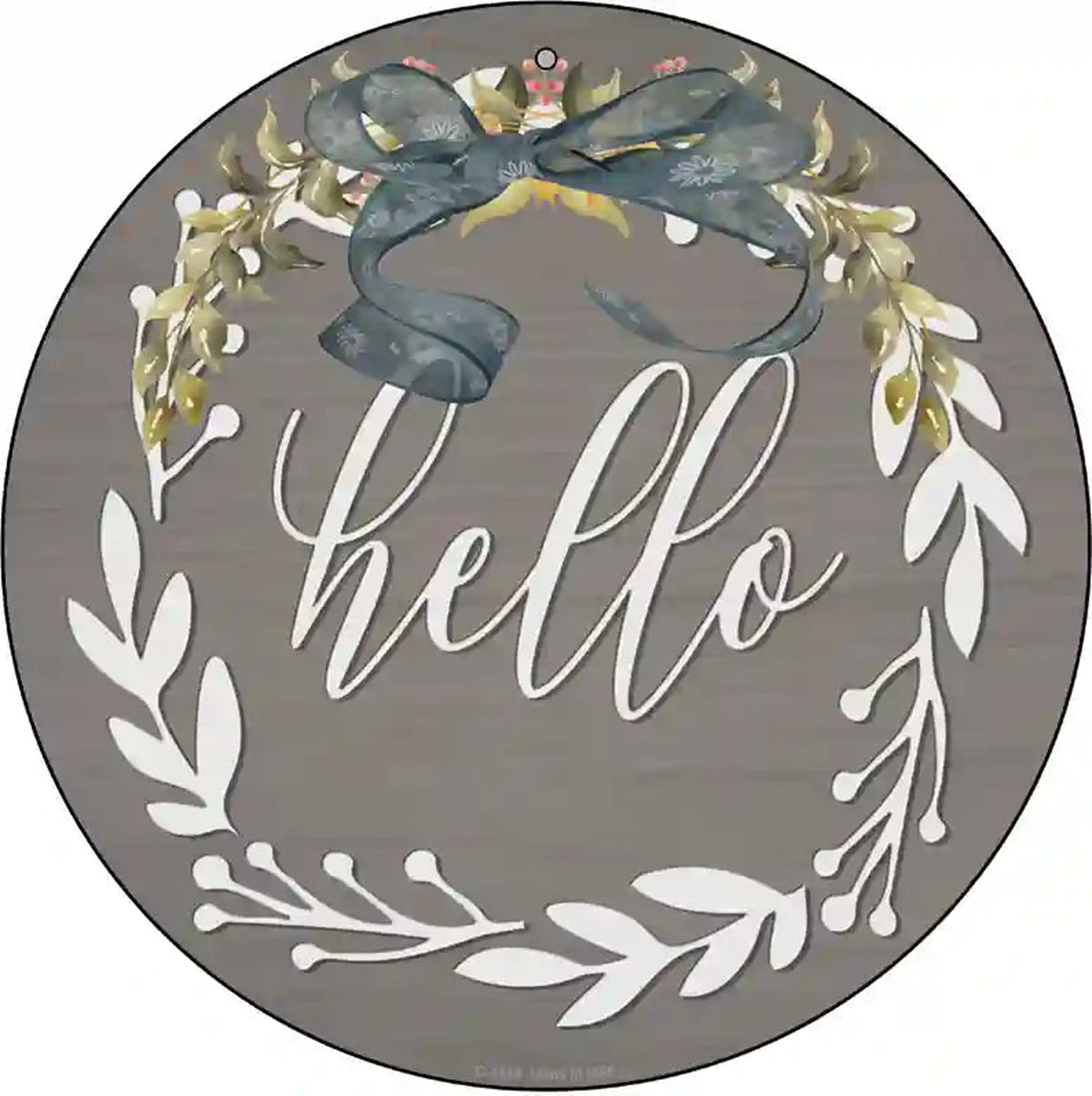 Hello Wreath Novelty Metal Circle Sign