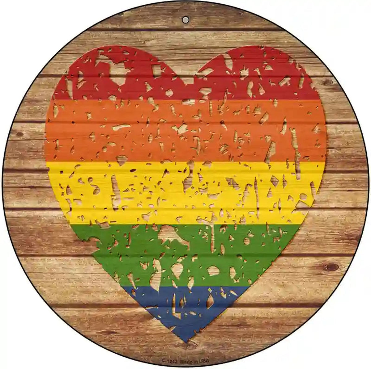 Distressed Heart Rainbow Novelty Metal Circle Sign