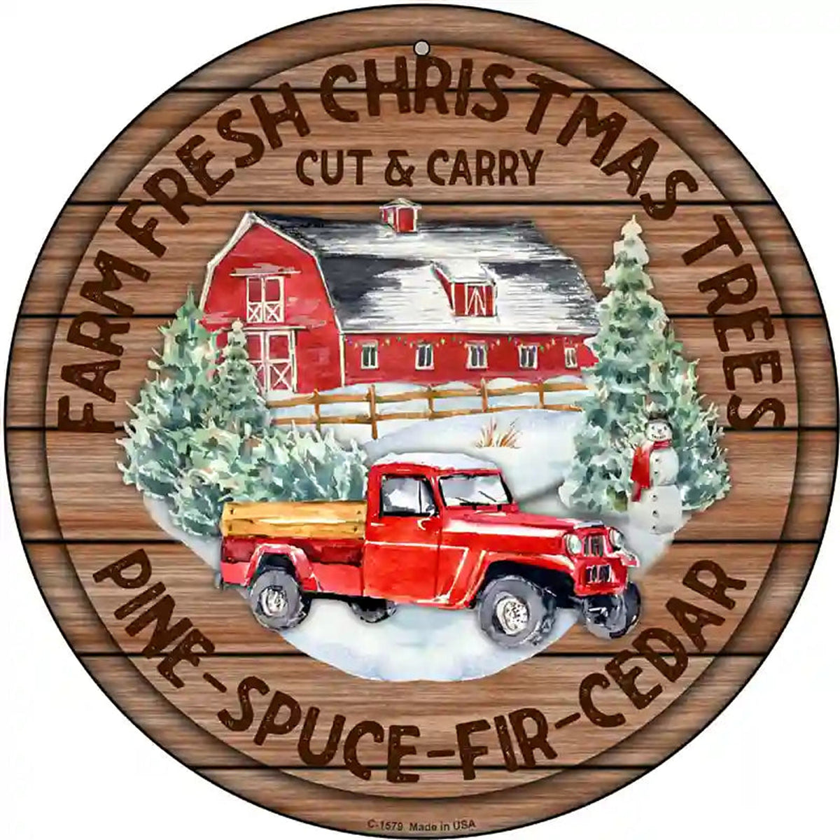 Farm Fresh Christmas Trees Red Novelty Metal Circle Sign
