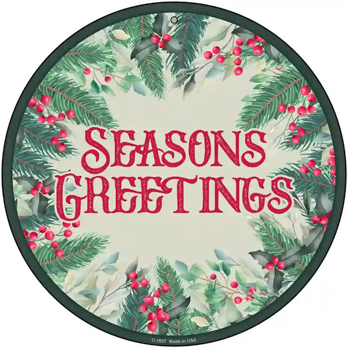 Seasons Greetings Red Novelty Metal Circle Sign