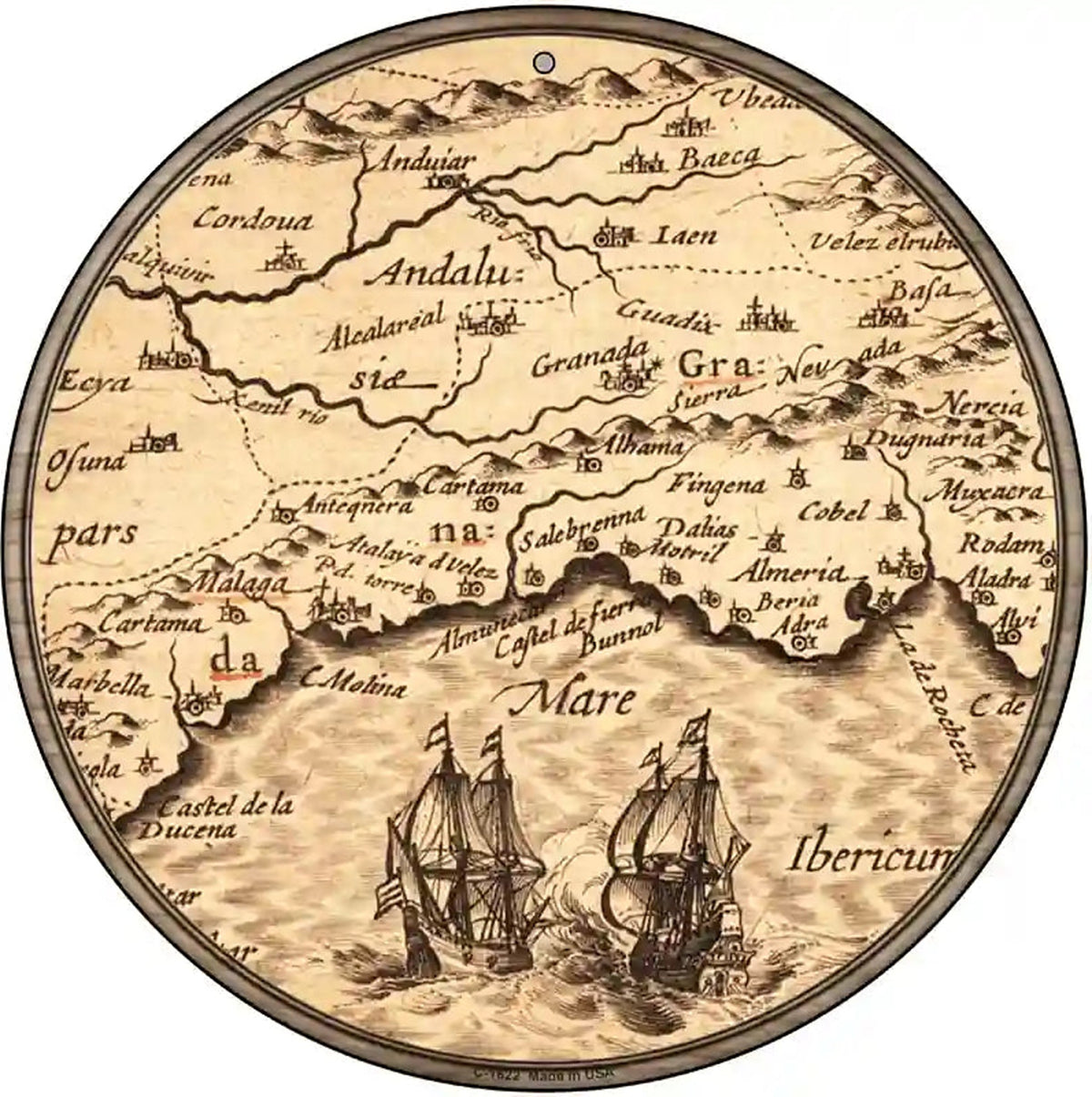 Southern Spain Map Novelty Metal Circle Sign