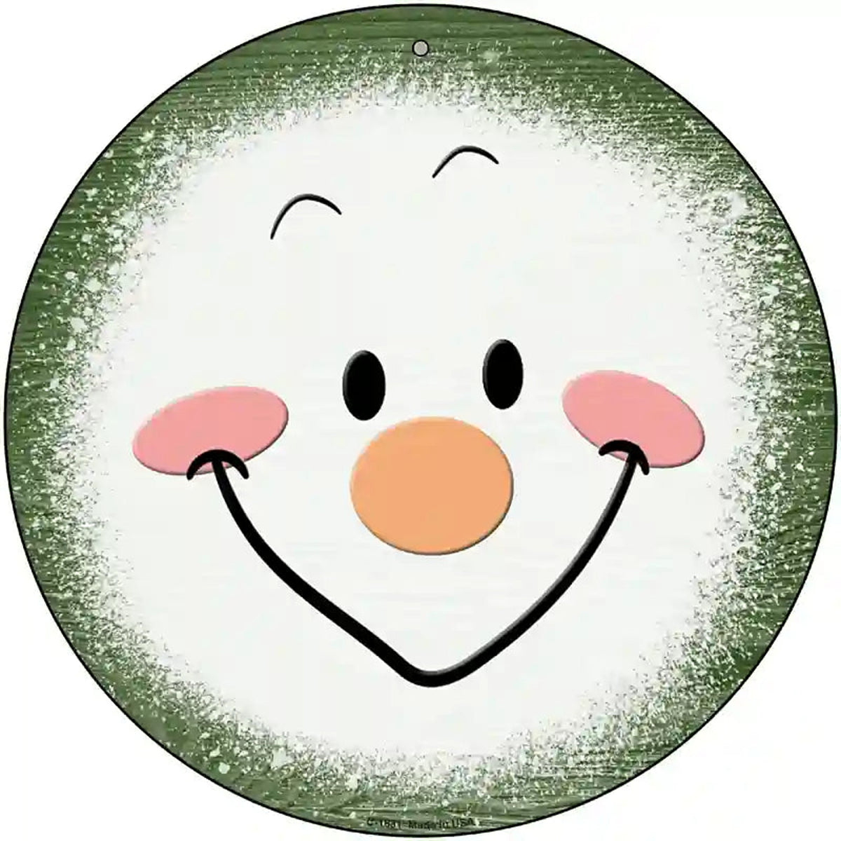 Dark Green Snowman Face Novelty Metal Circle Sign