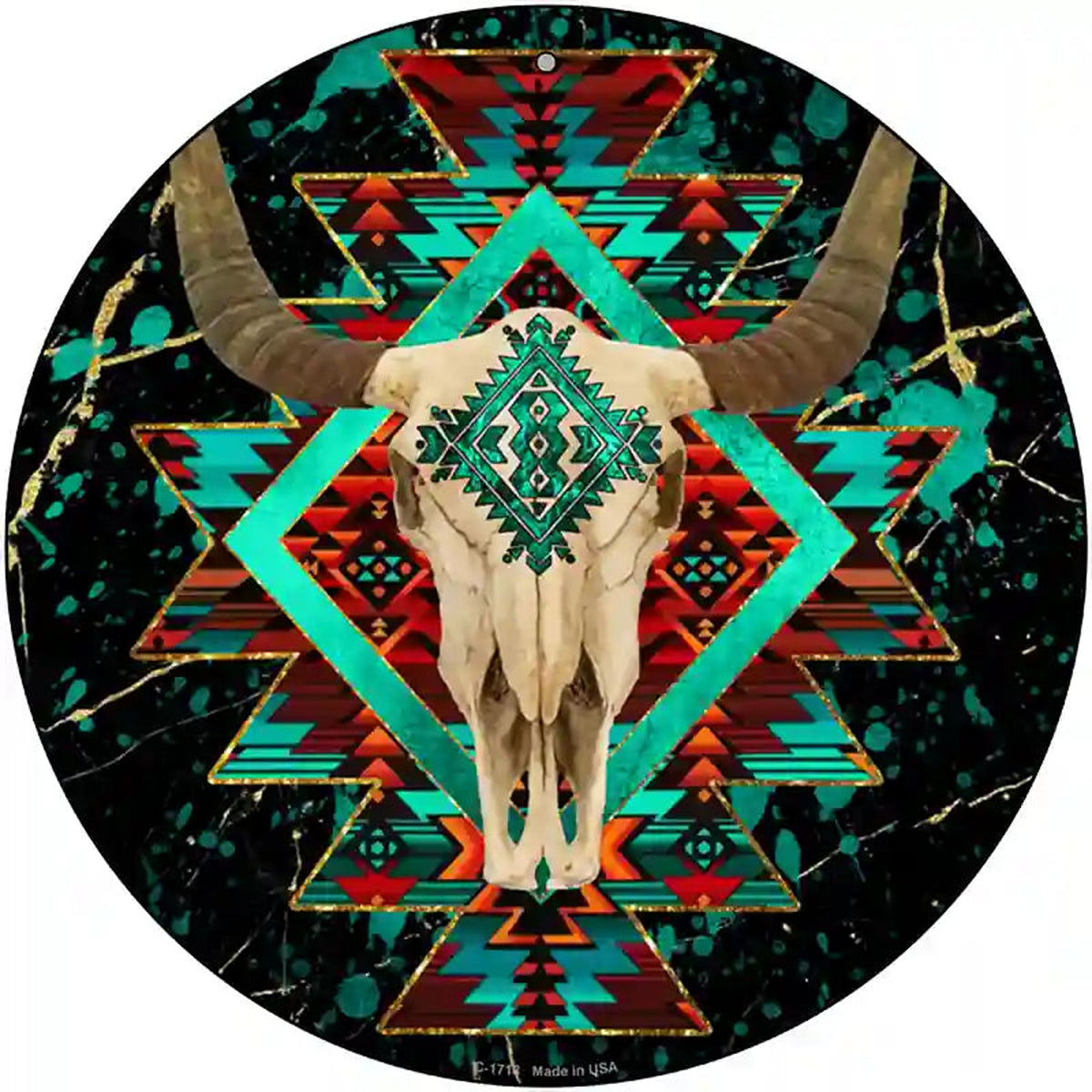 Cow Skull Dark Aztec Novelty Metal Circle Sign