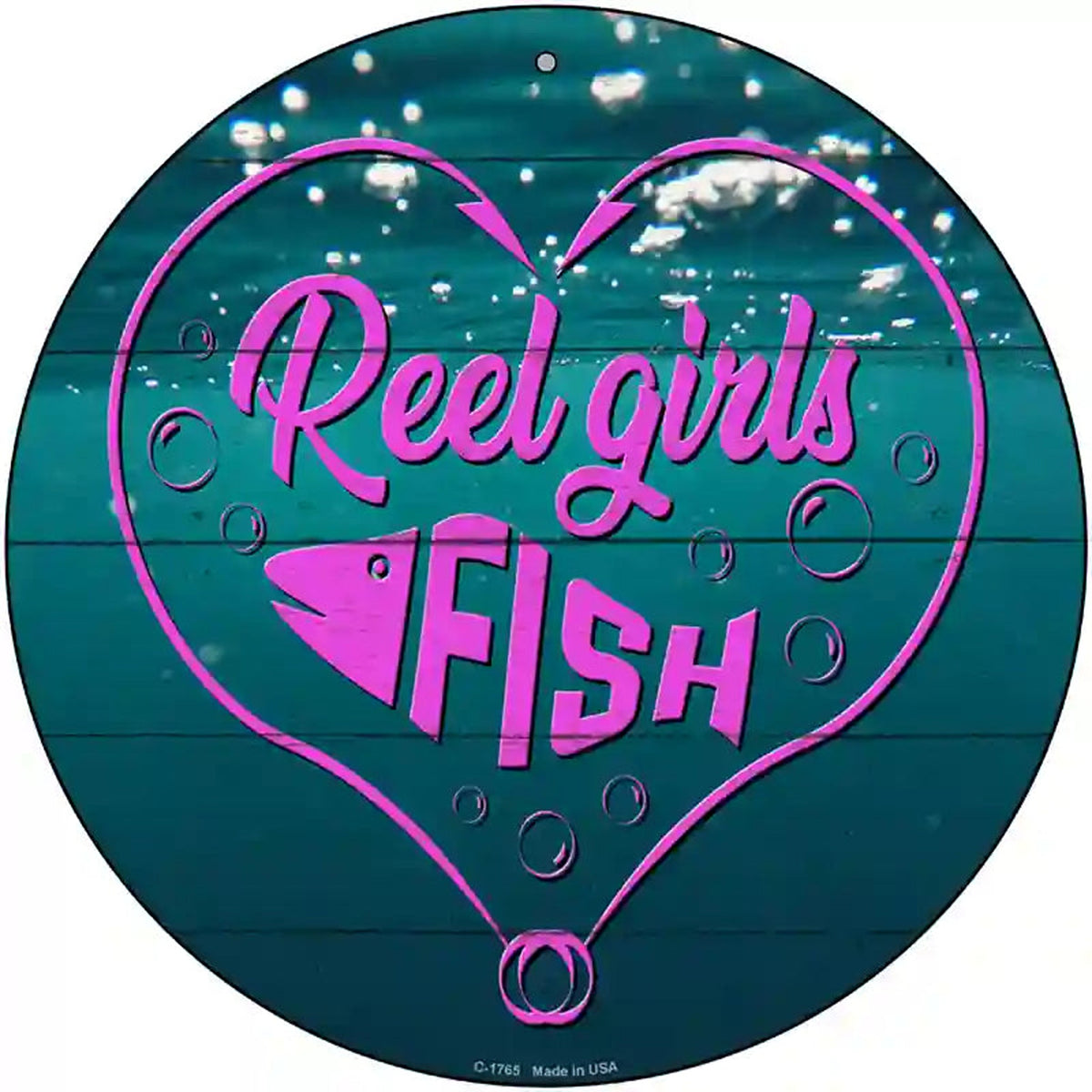 Reel Girls Fish Heart Novelty Metal Circle Sign