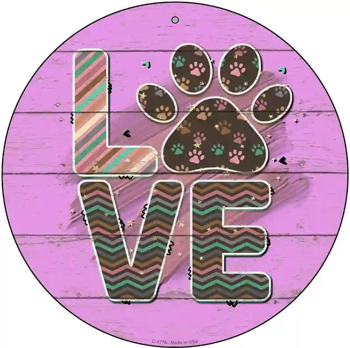 Love Paw Print Novelty Metal Circle Sign