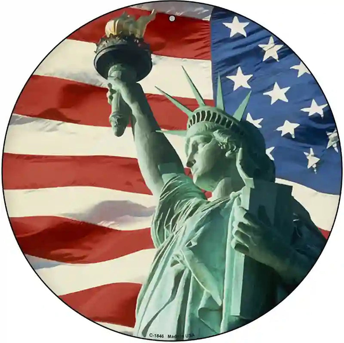 Lady Liberty American Flag Novelty Metal Circle Sign