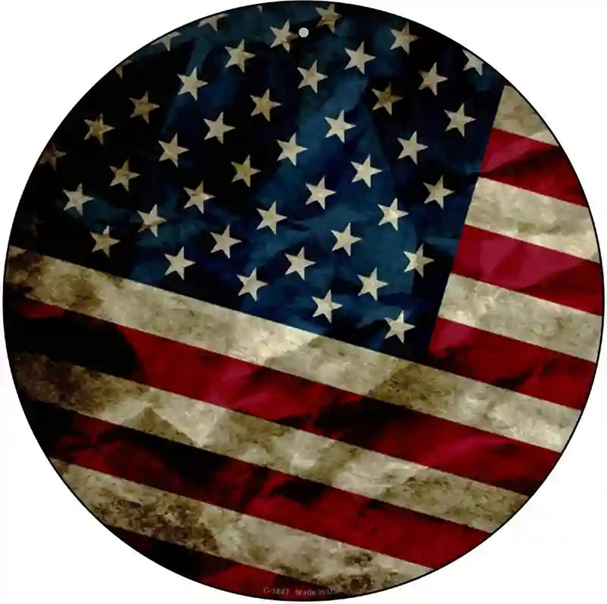 Dark American Flag Novelty Metal Circle Sign