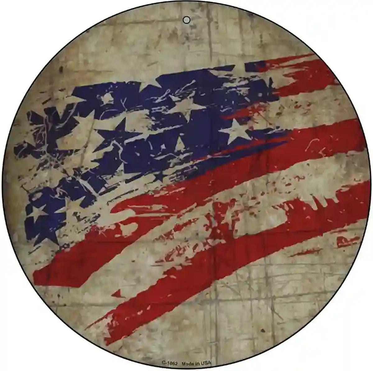 Distressed American Flag Novelty Metal Circle Sign