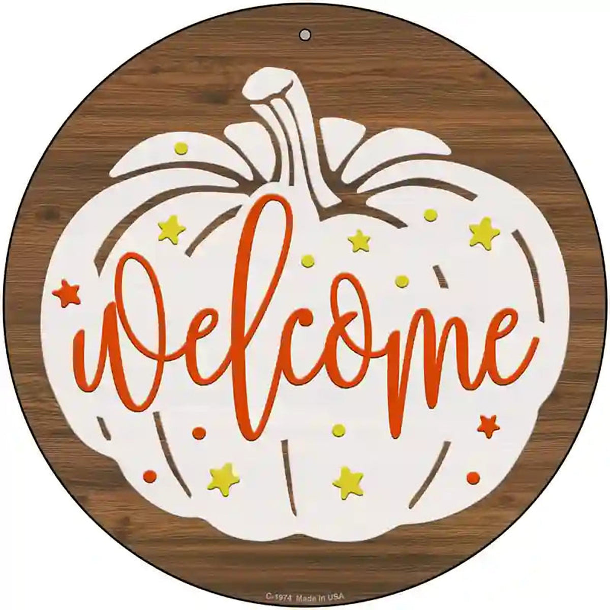 Pumpkin Welcome Novelty Metal Circle Sign