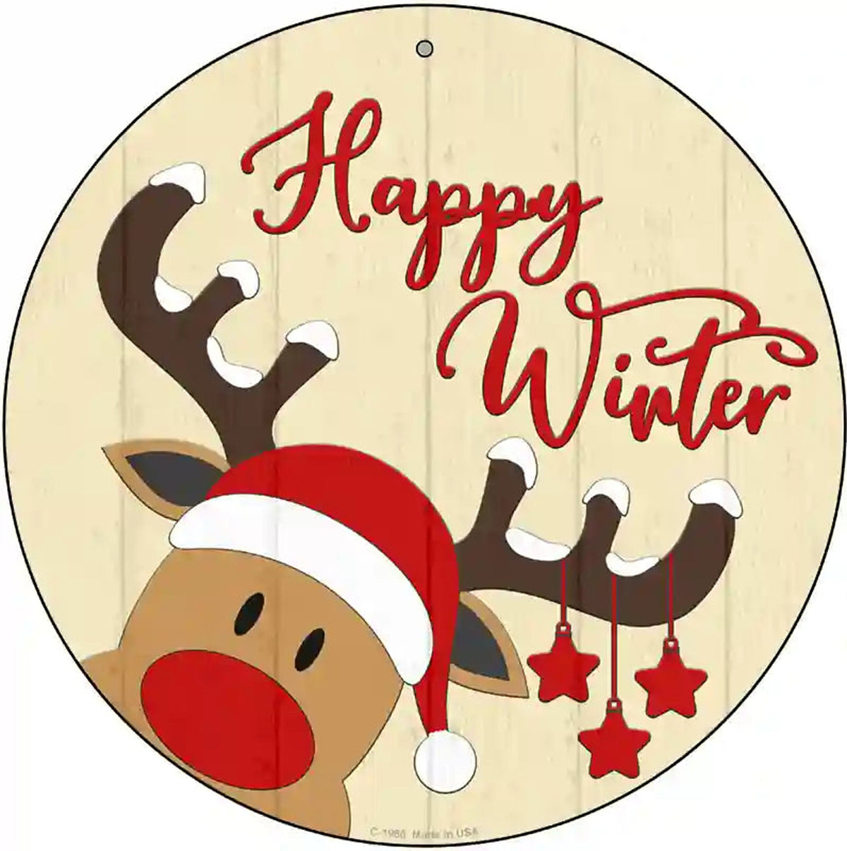 Happy Winter Reindeer Novelty Metal Circle Sign