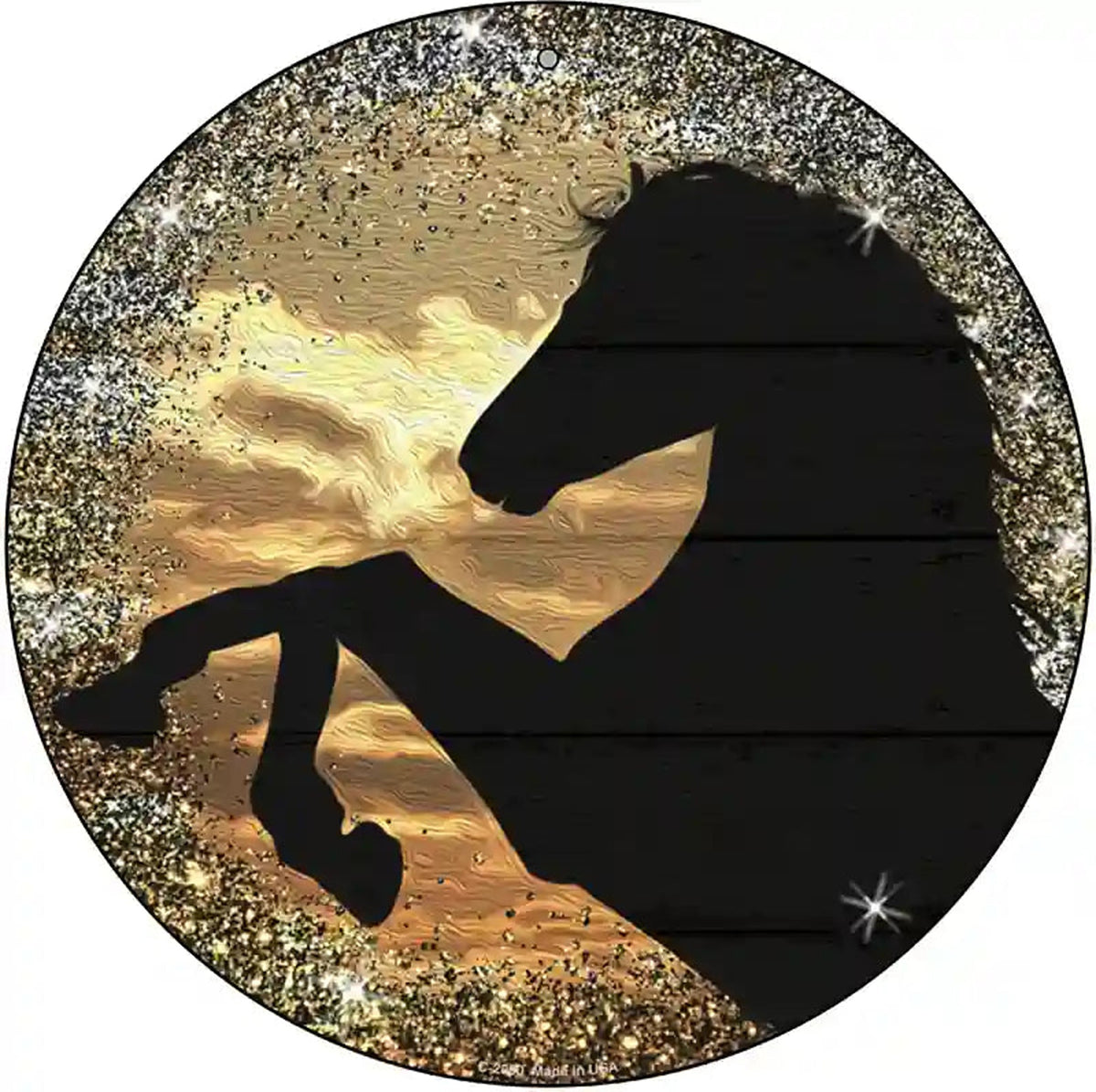 Rearing Horse Closeup Silhouette Novelty Metal Circle Sign
