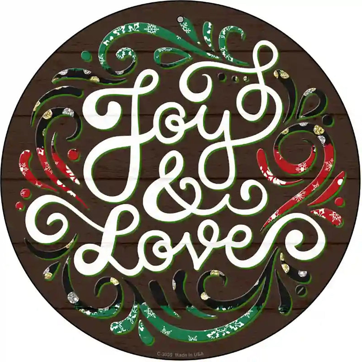 Joy and Love Christmas Novelty Metal Circle Sign