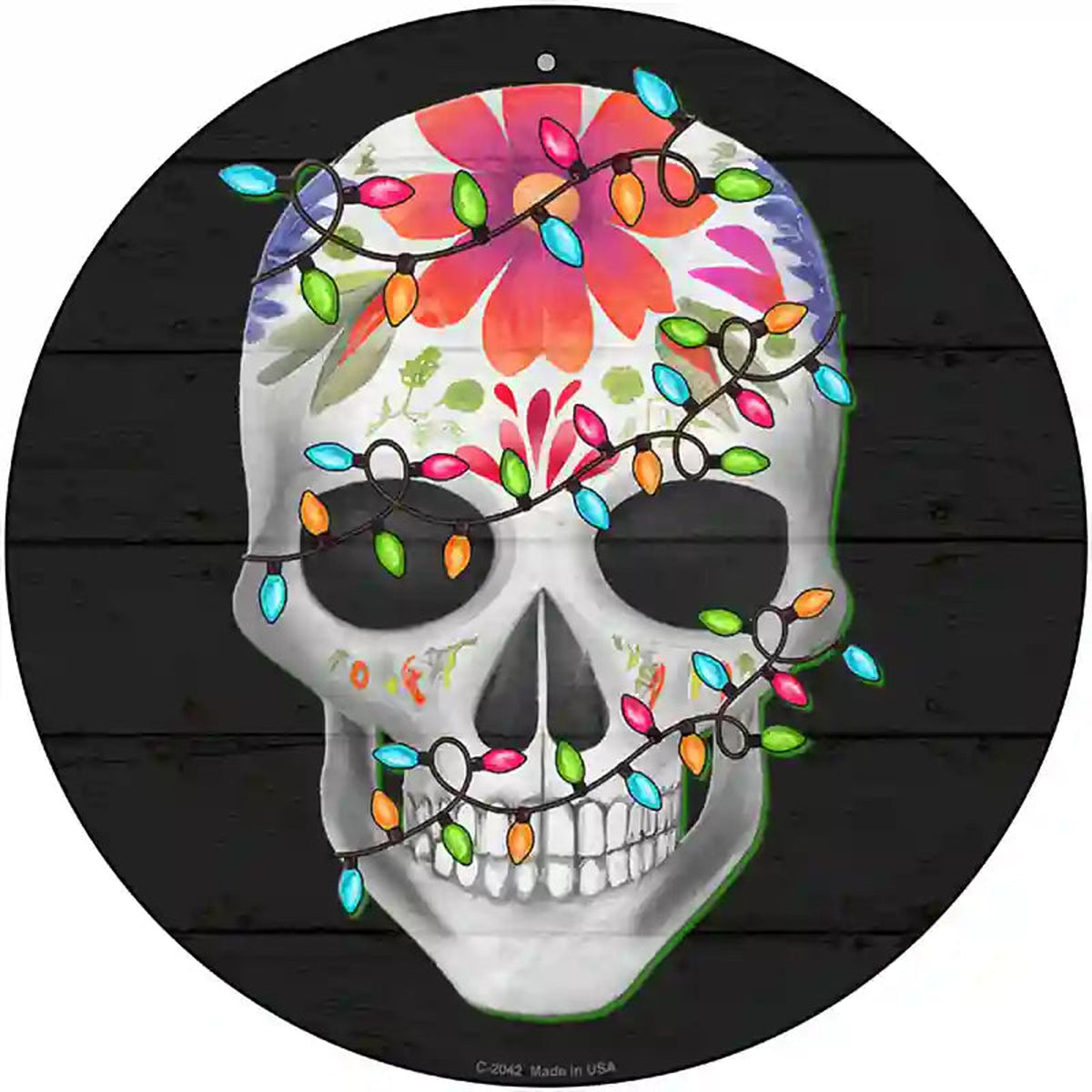 Calavera with Lights Novelty Metal Circle Sign