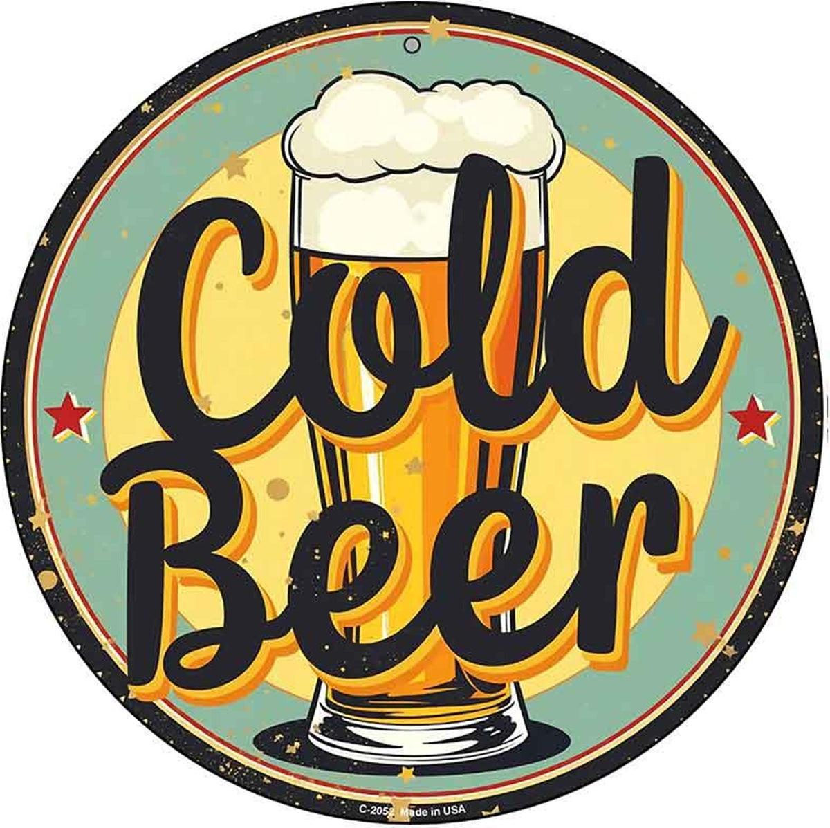 Cold Beer Novelty Metal Circular Sign