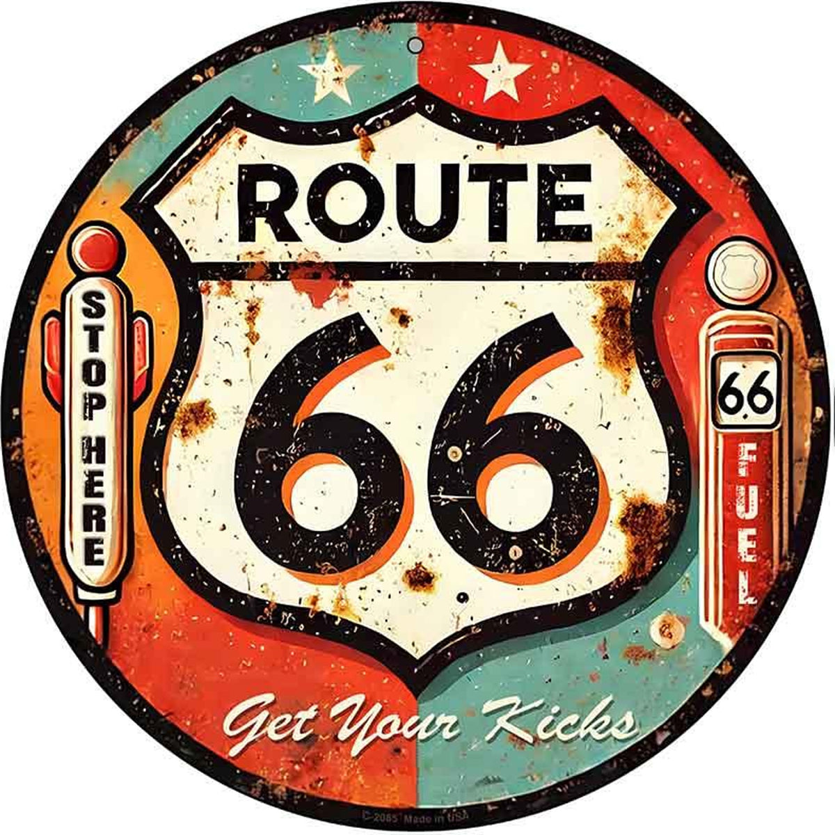 Retro Route 66 Novelty Metal Circular Sign