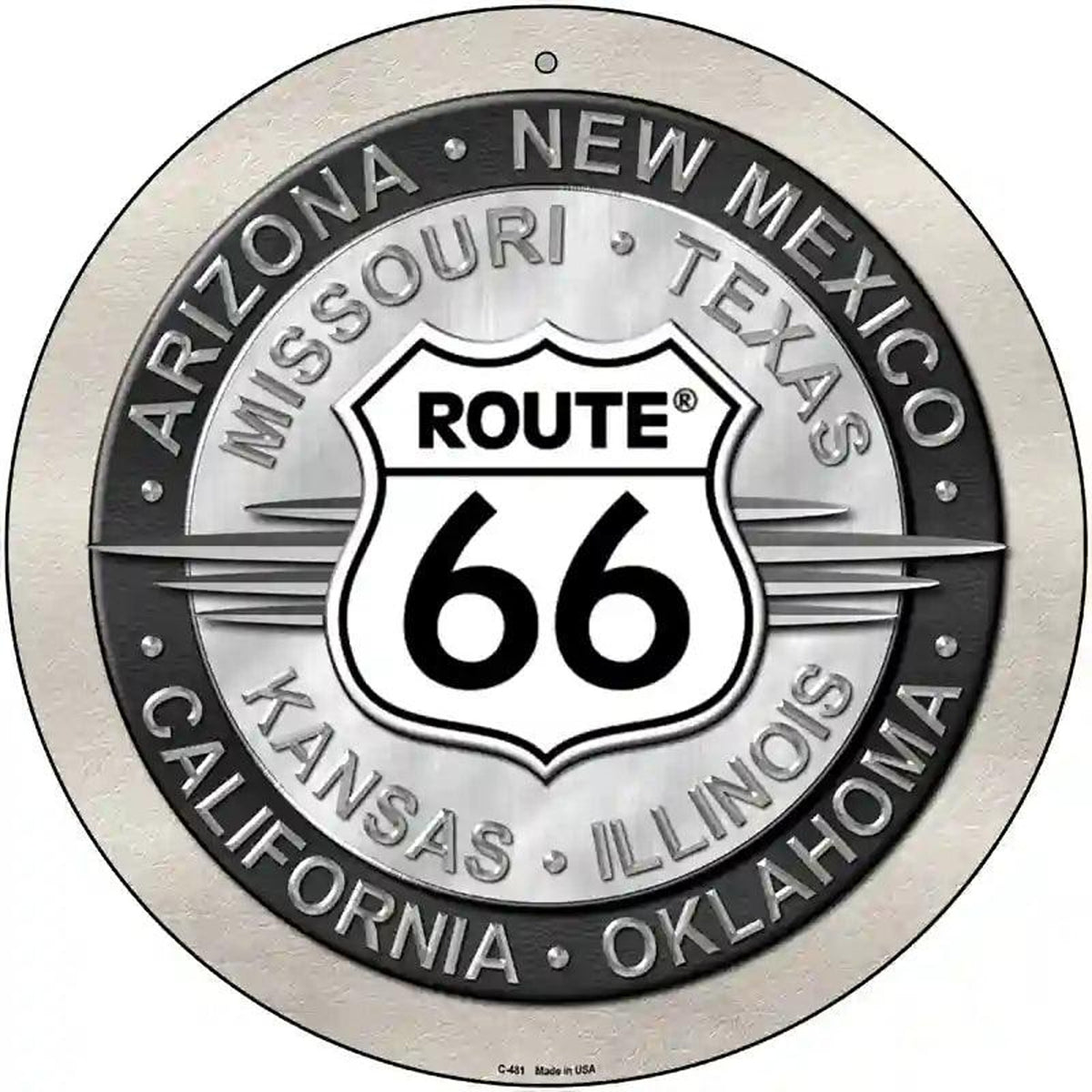 Route 66 States Novelty Metal Circular Sign