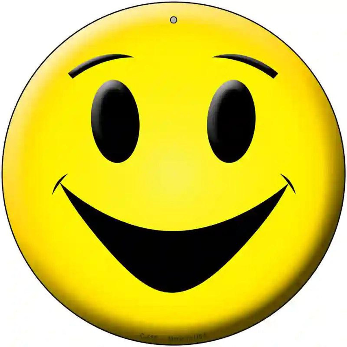 Yellow Smiling Face Novelty Metal Circular Sign