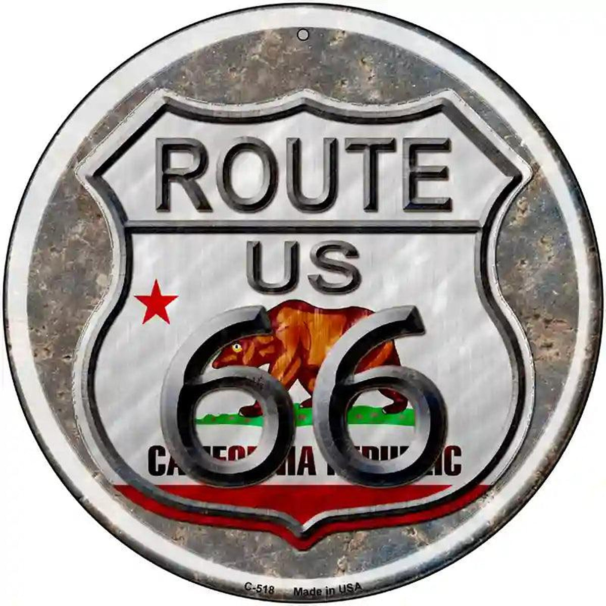 California Route 66 Novelty Metal Circular Sign