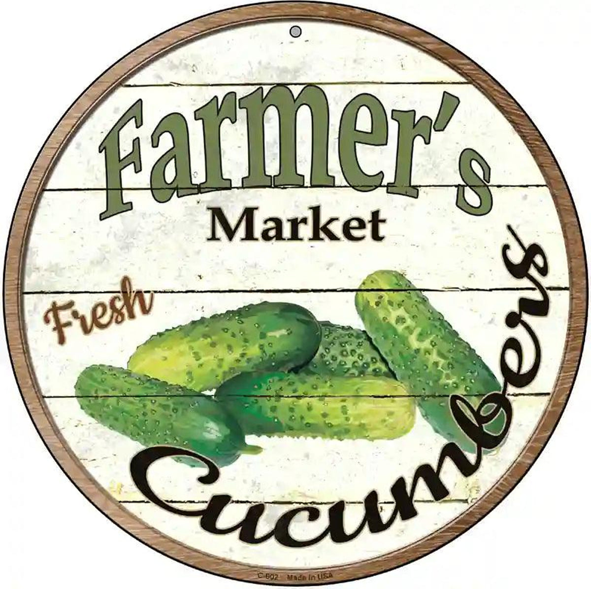 Farmers Market Cucumber Novelty Metal Circular Sign