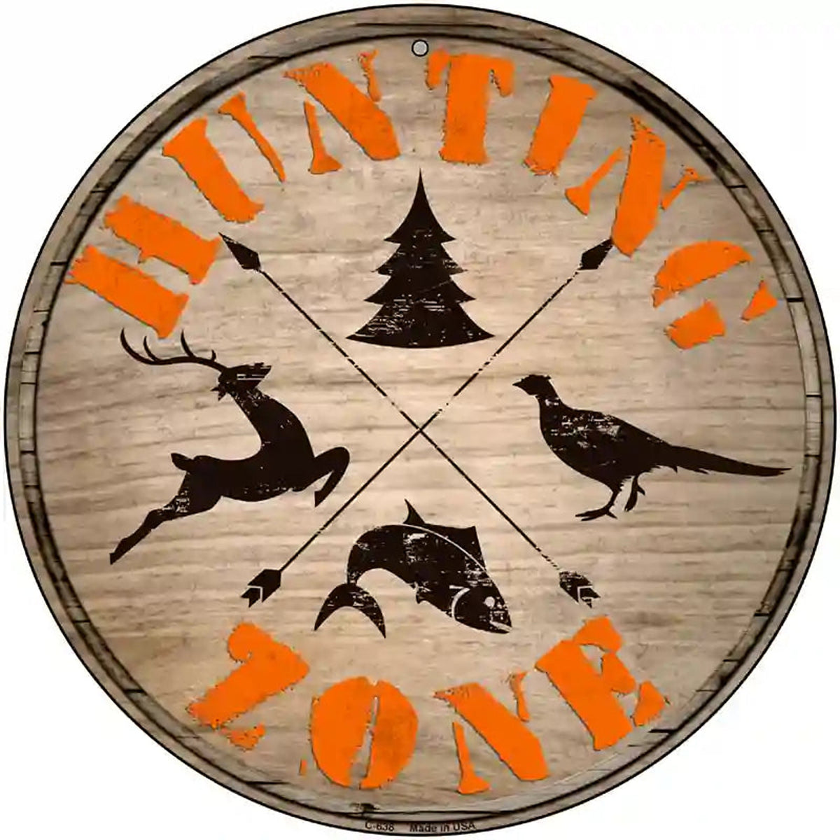Hunting Zone Novelty Metal Circular Sign