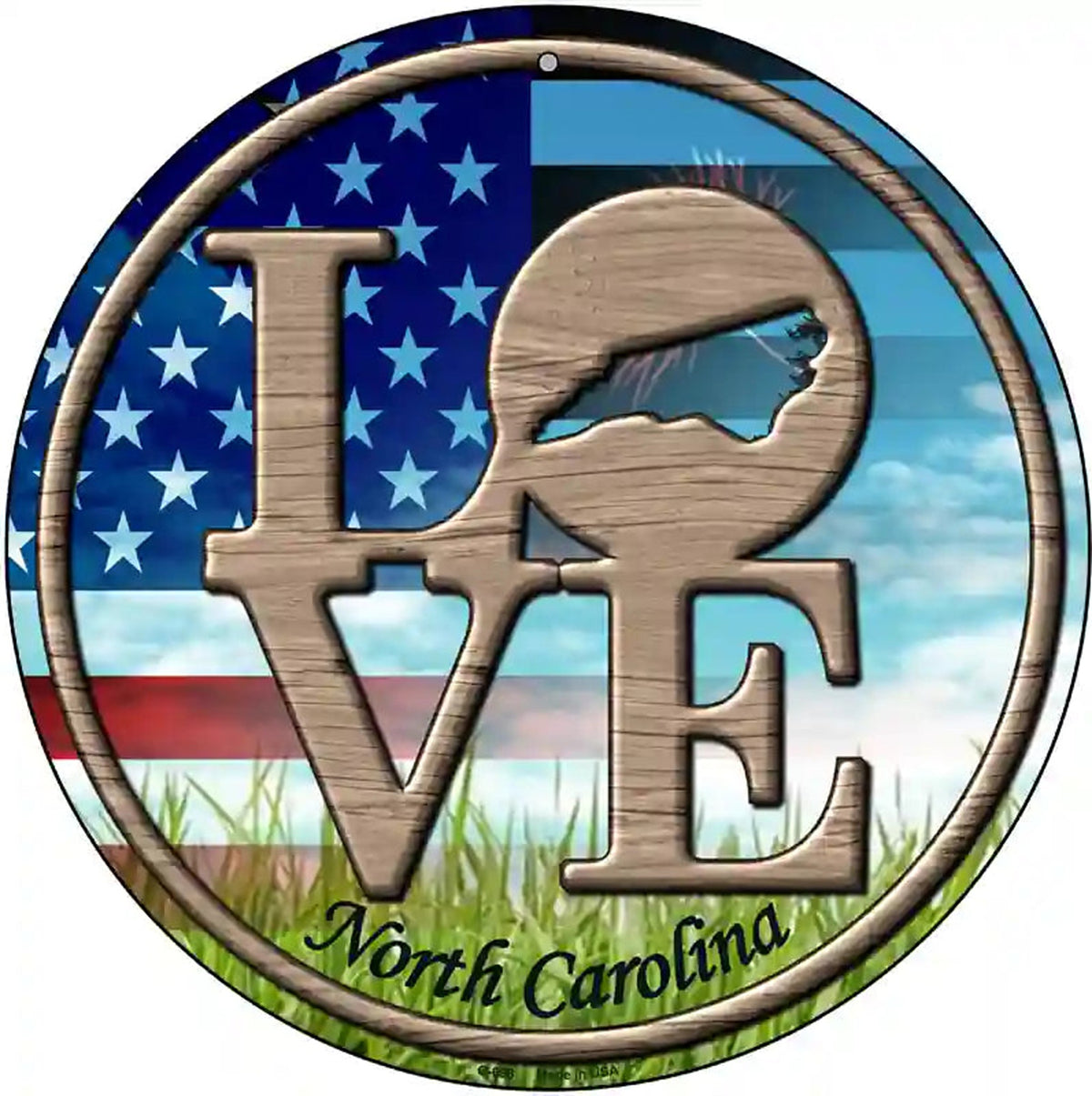 Love North Carolina Novelty Metal Circular Sign