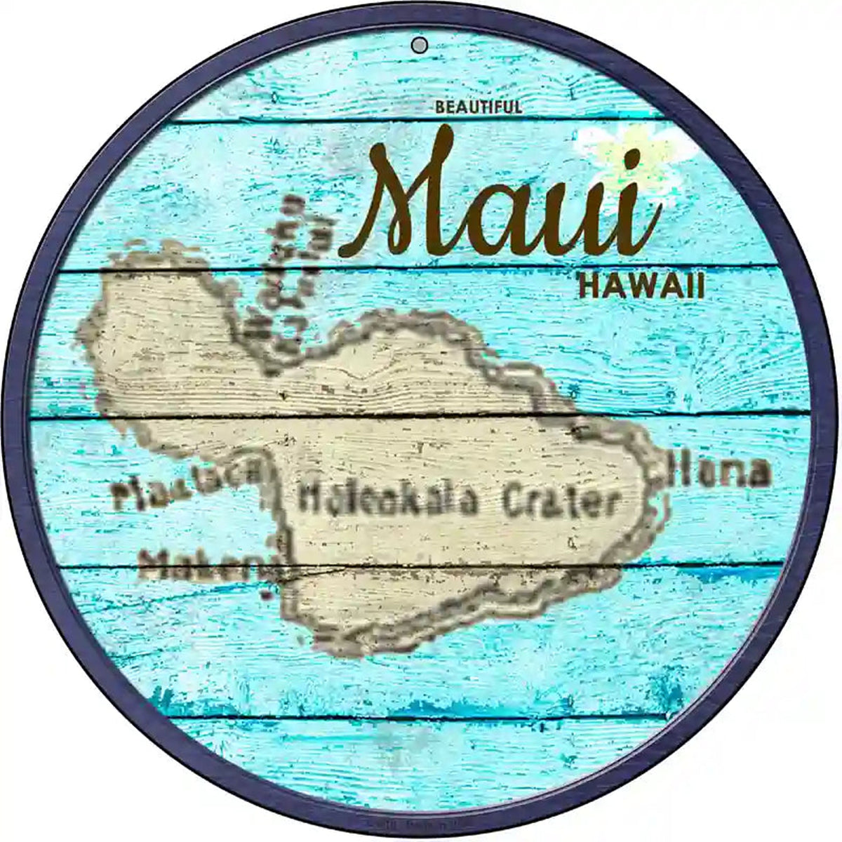 Maui Hawaii Map Novelty Metal Circular Sign