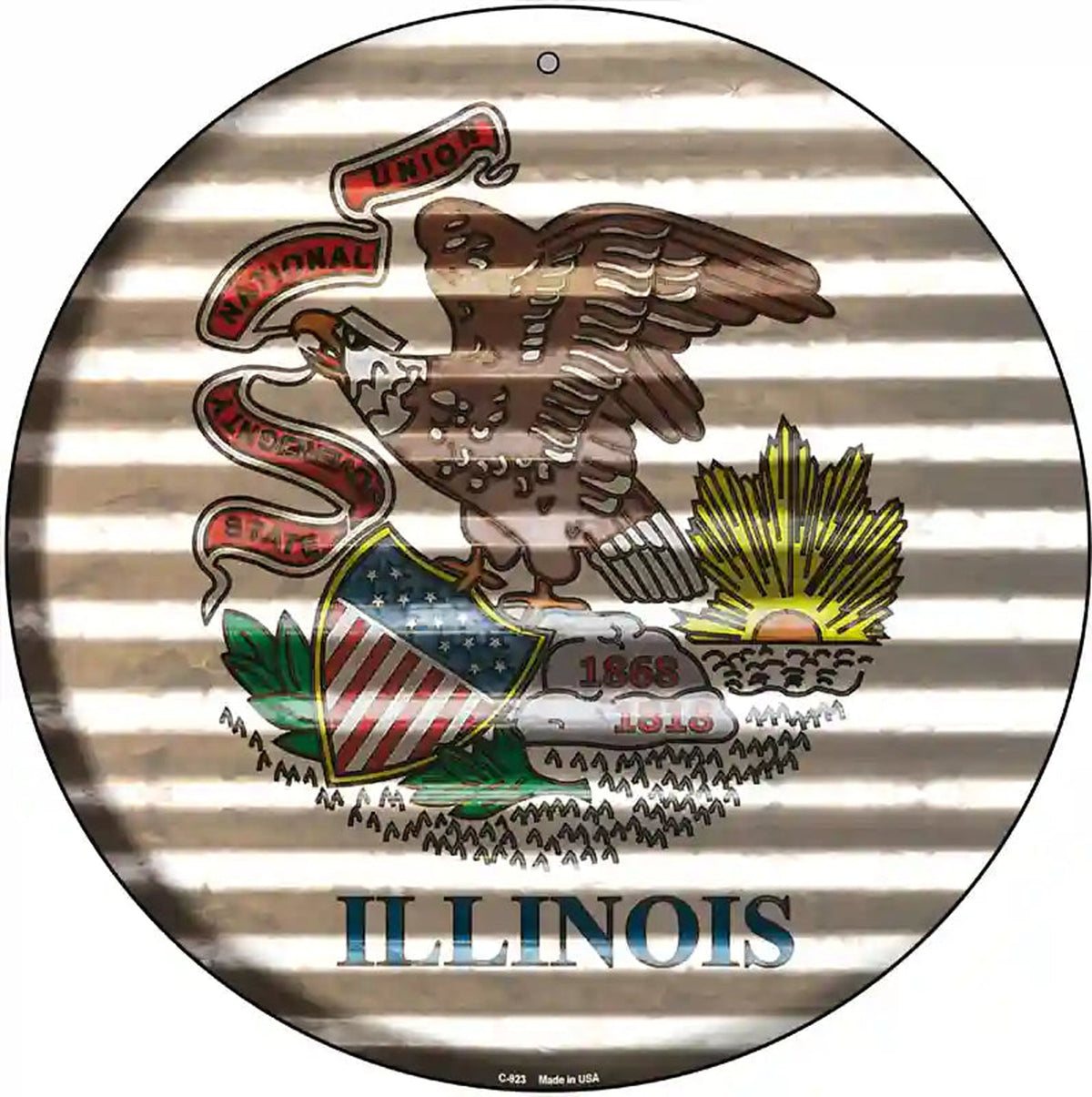 Illinois Flag Corrugated Effect Novelty Circular Sign