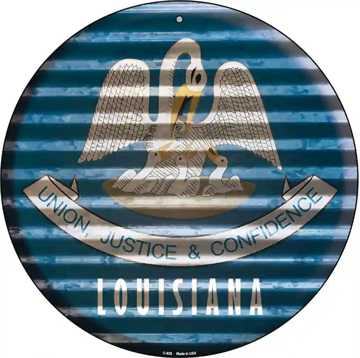 Louisiana Flag Corrugated Effect Novelty Circular Sign