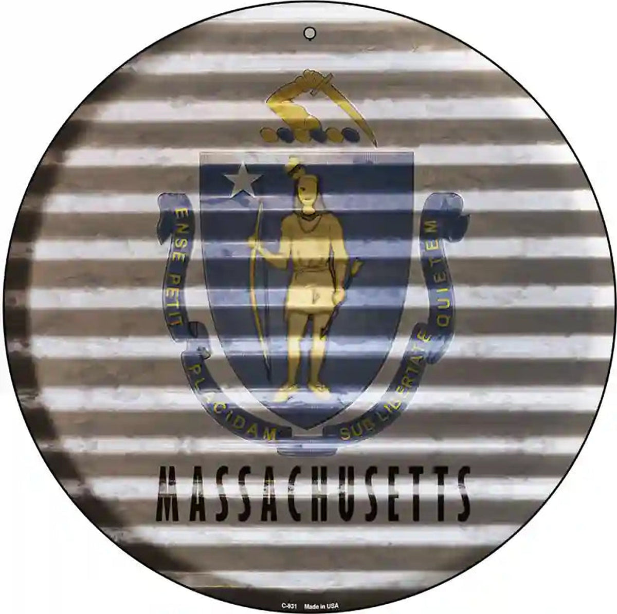 Massachusetts Flag Corrugated Effect Novelty Circular Sign