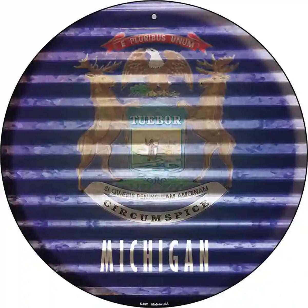 Michigan Flag Corrugated Effect Novelty Circular Sign