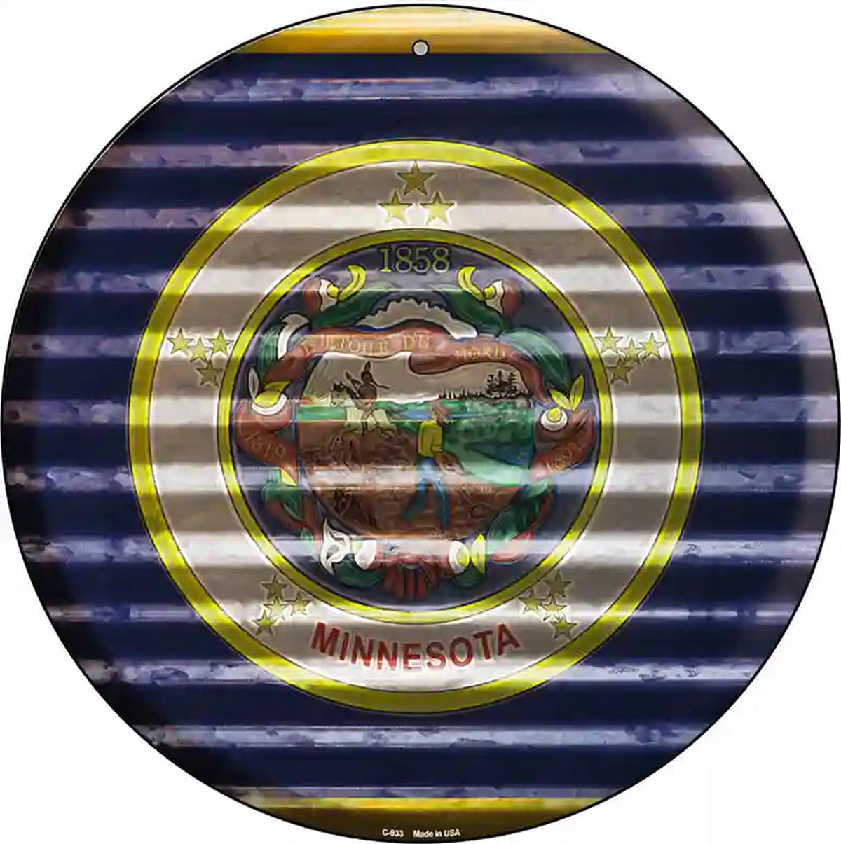 Minnesota Flag Corrugated Effect Novelty Circular Sign