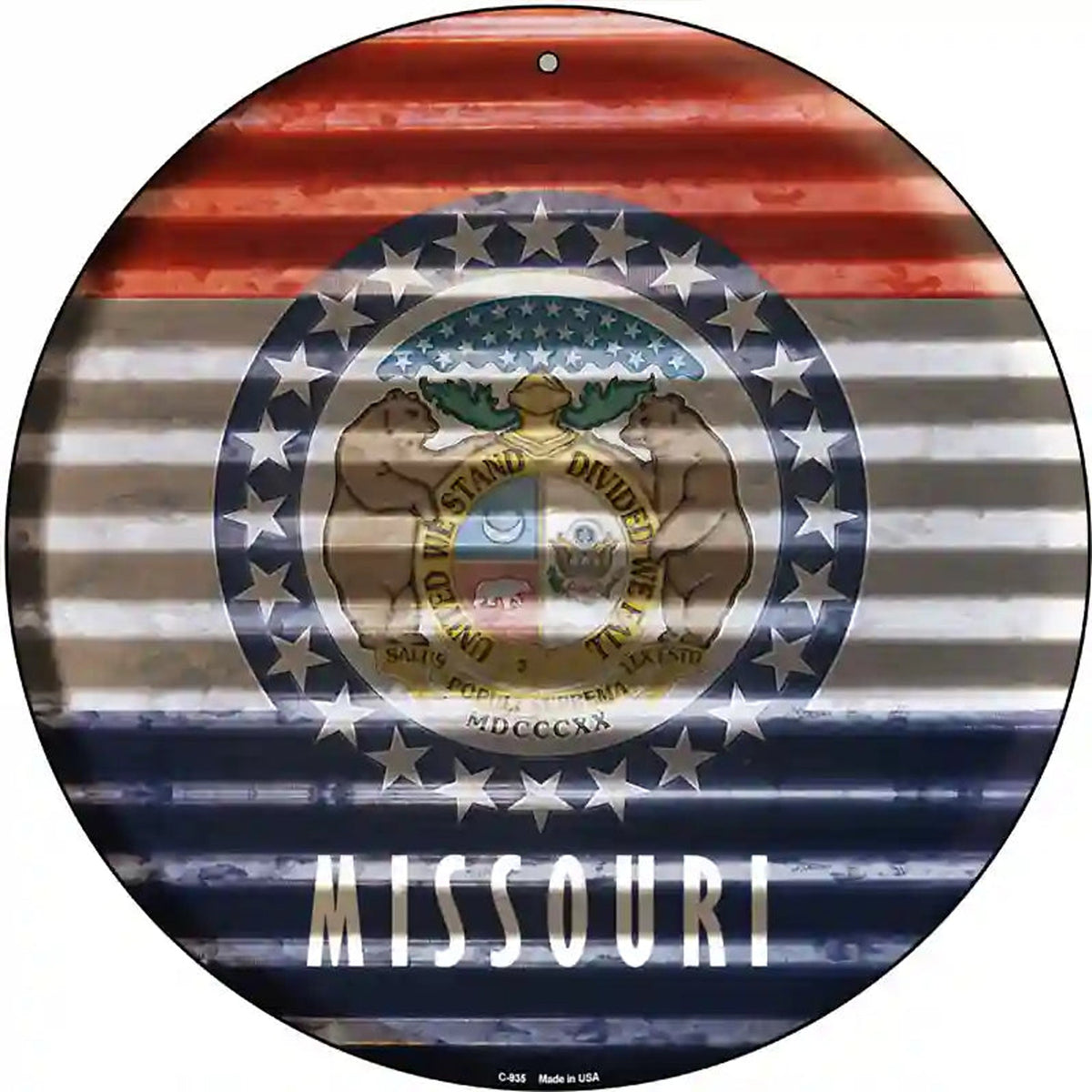 Missouri Flag Corrugated Effect Novelty Circular Sign